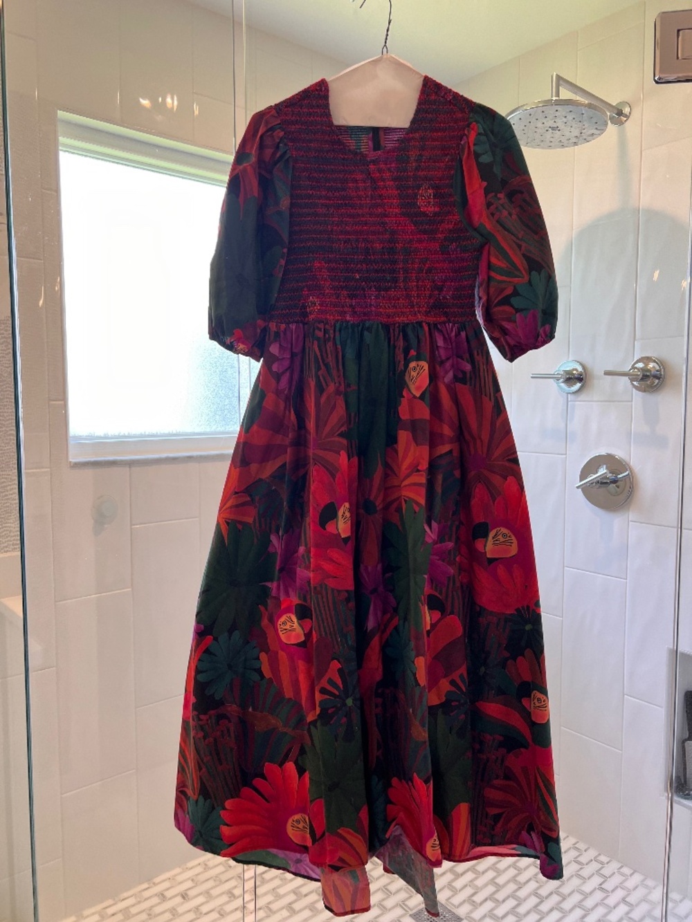 Farm Rio Smocked Floral Maxi Dress Puff Sleeve Tropical Print